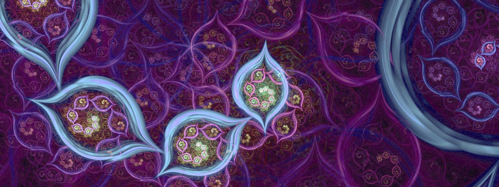 abstract leaf fractal in shades of blue, pink and purple
