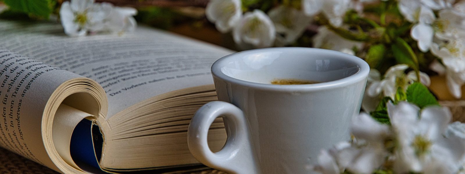 comforting image of a cup of tea and a paperback book