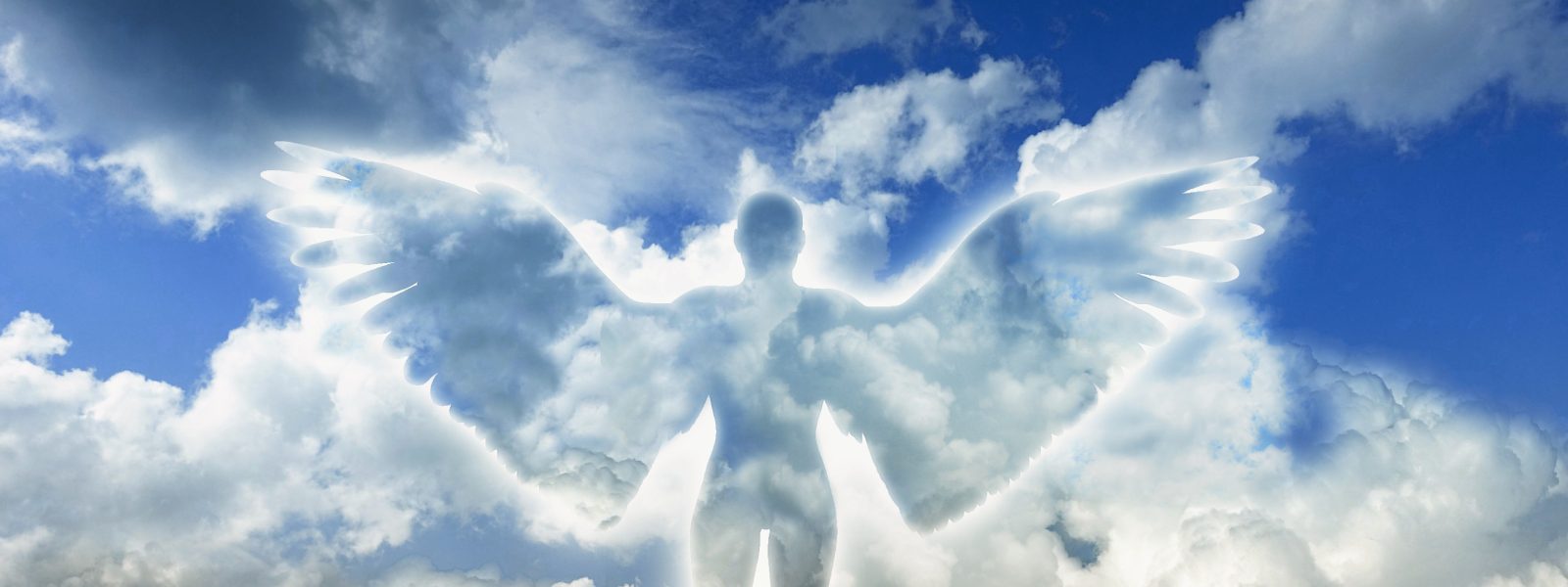angel outline against a blue sky