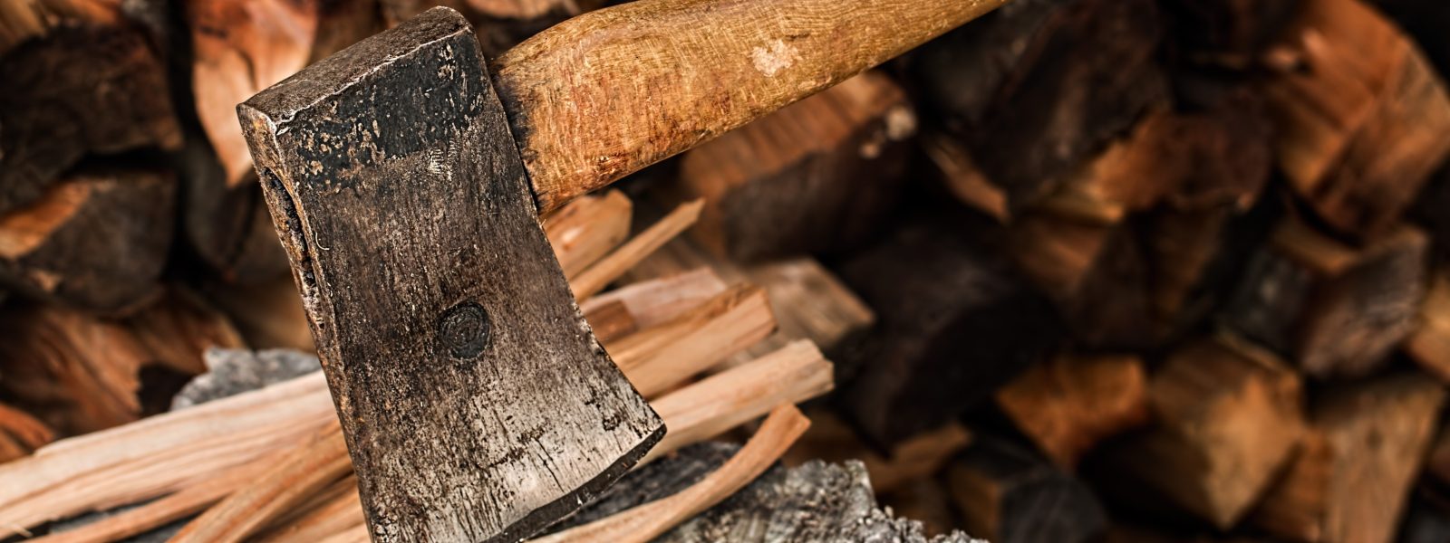 axe and chopped wood