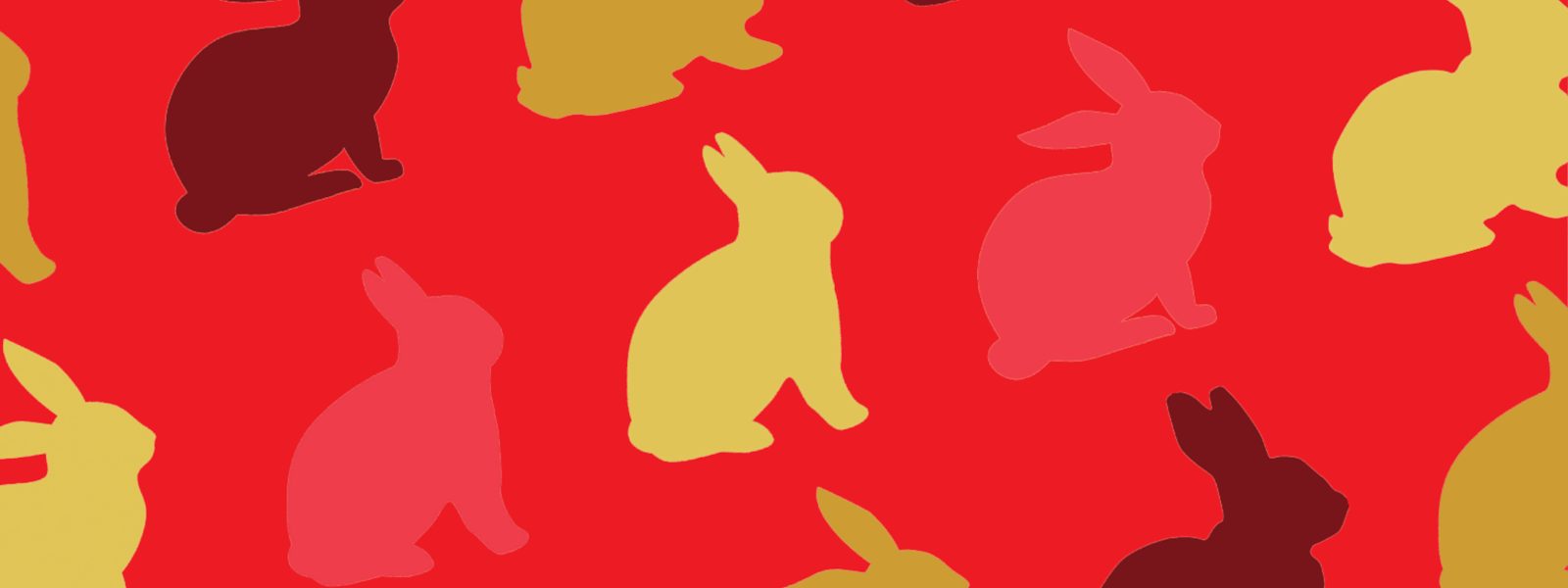 colourful rabbit silhouettes on a red background