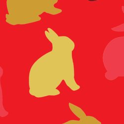 colourful rabbit silhouettes on a red background